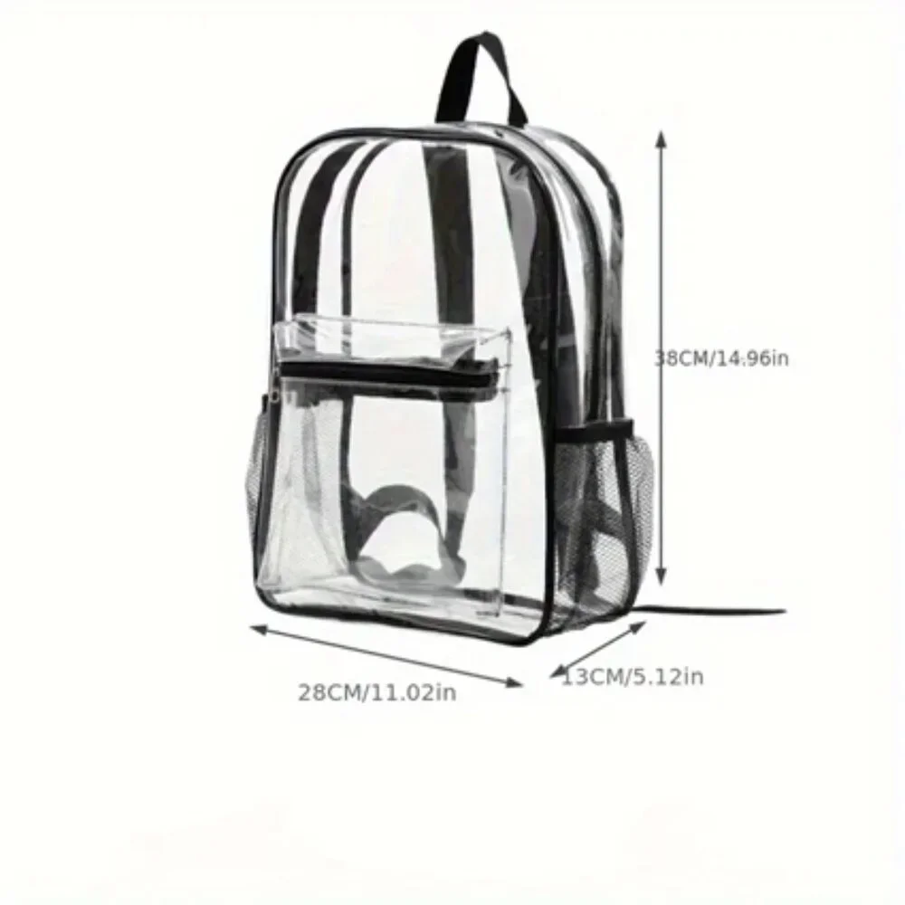 Clear - Full Sized Transparent Backpack with Gray Straps - Event Approved - NWT